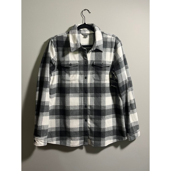Eddie Bauer Jackets & Blazers - Eddie Bauer Womens Fast Fleece Shirt Jacket Black White Plaid Shacket 0482 Large